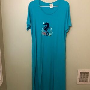 Blair Teal Maxi Dress with Seahorse Design